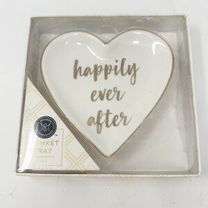 New MODERN EXPRESSIONS White Gold Trinket Tray HAPPILY EVER AFTER 4.5”